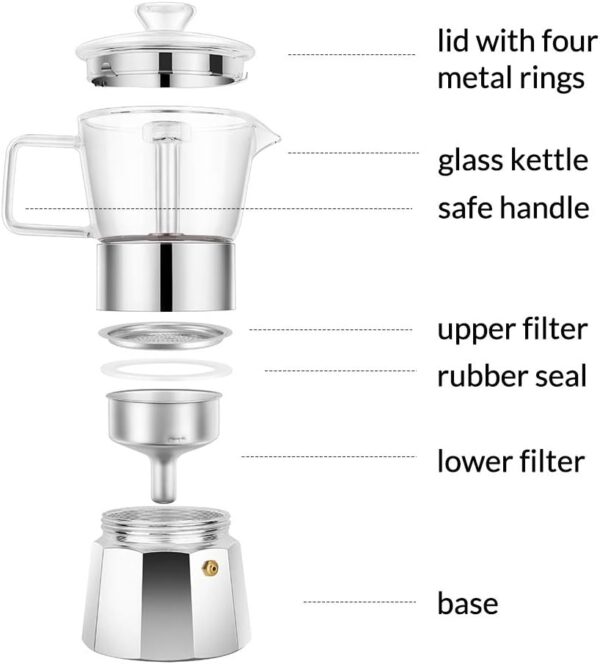 Cafetera de Cristal de 6 Tazas con Filtro de Acero Inoxidable - Imagen 7