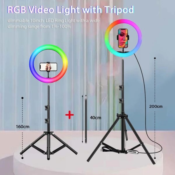 Aro de Luz Multicolor RGB de 10 Pulgadas con Trípode - Imagen 2