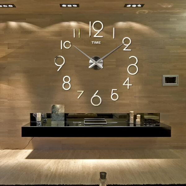 Reloj de Pared Moderno Grande 3D Plateado - Imagen 3